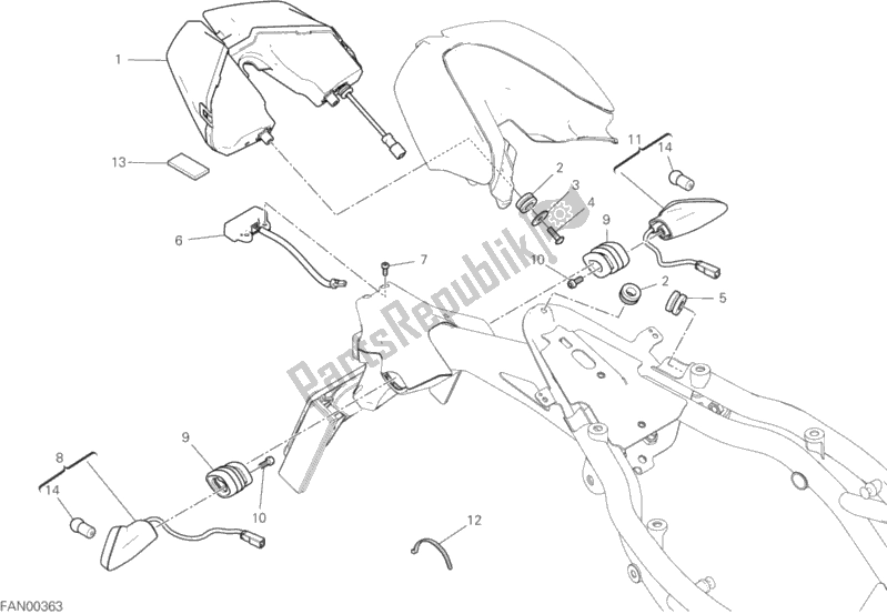 All parts for the Taillight of the Ducati Hypermotard 950 USA 2020